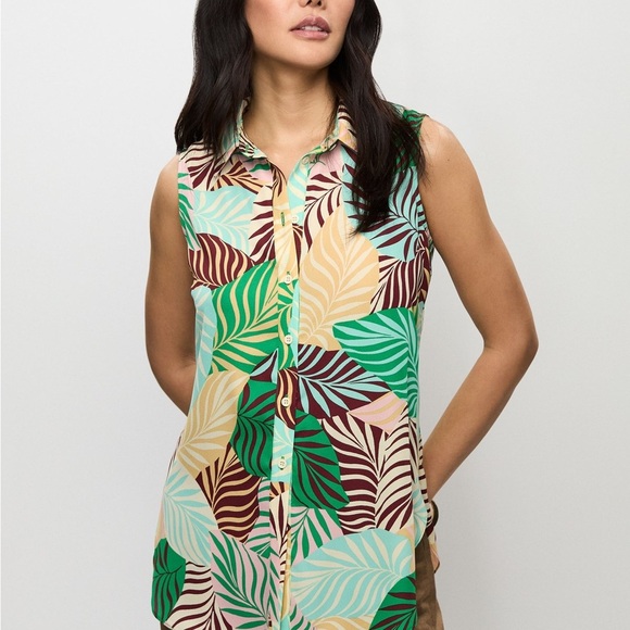 MELANIE LYNE Vibrant Sleeveless Palm Print Blouse Shirt Sz  8 - Picture 2 of 14